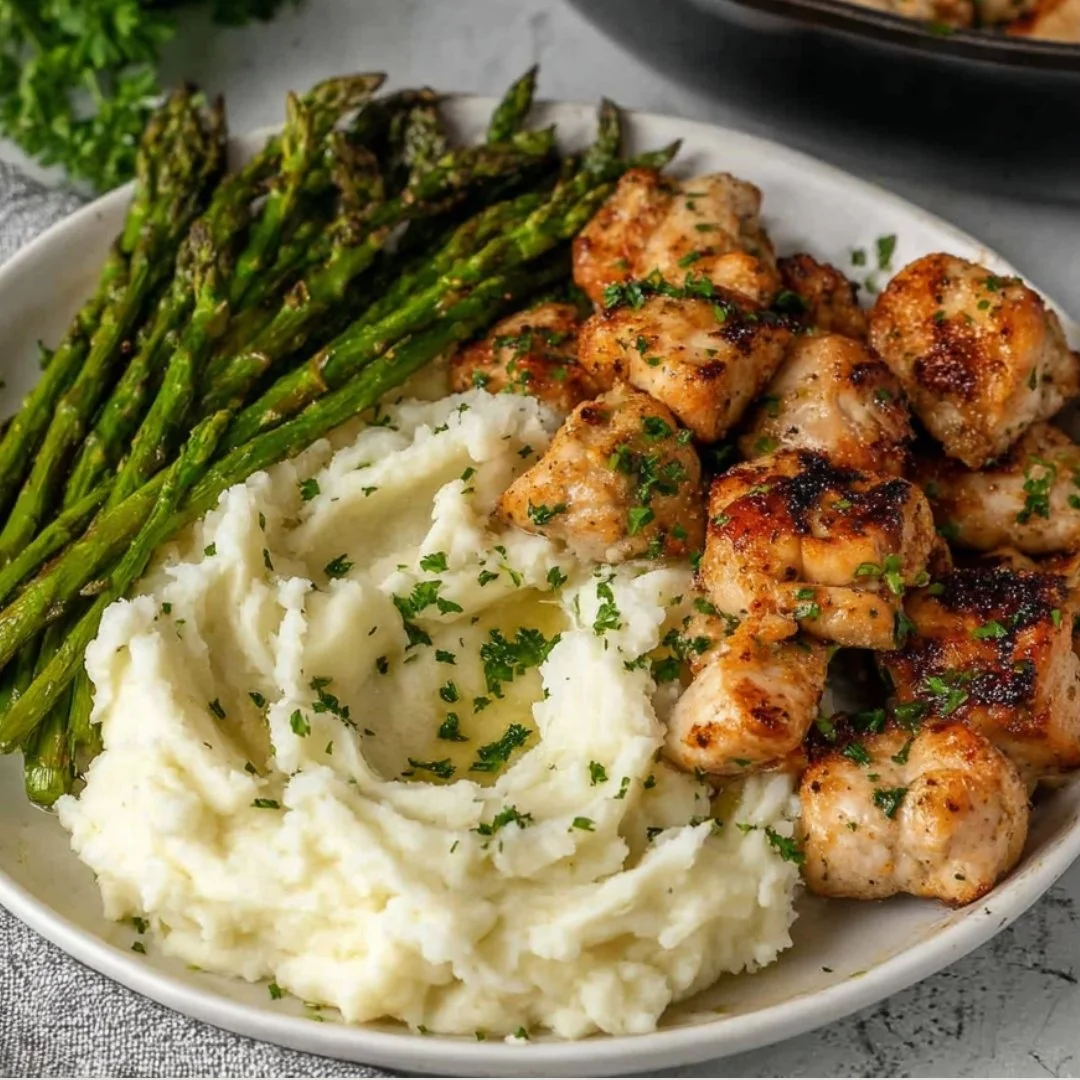 Delicious Butter Garlic Chicken Bites served on a plate