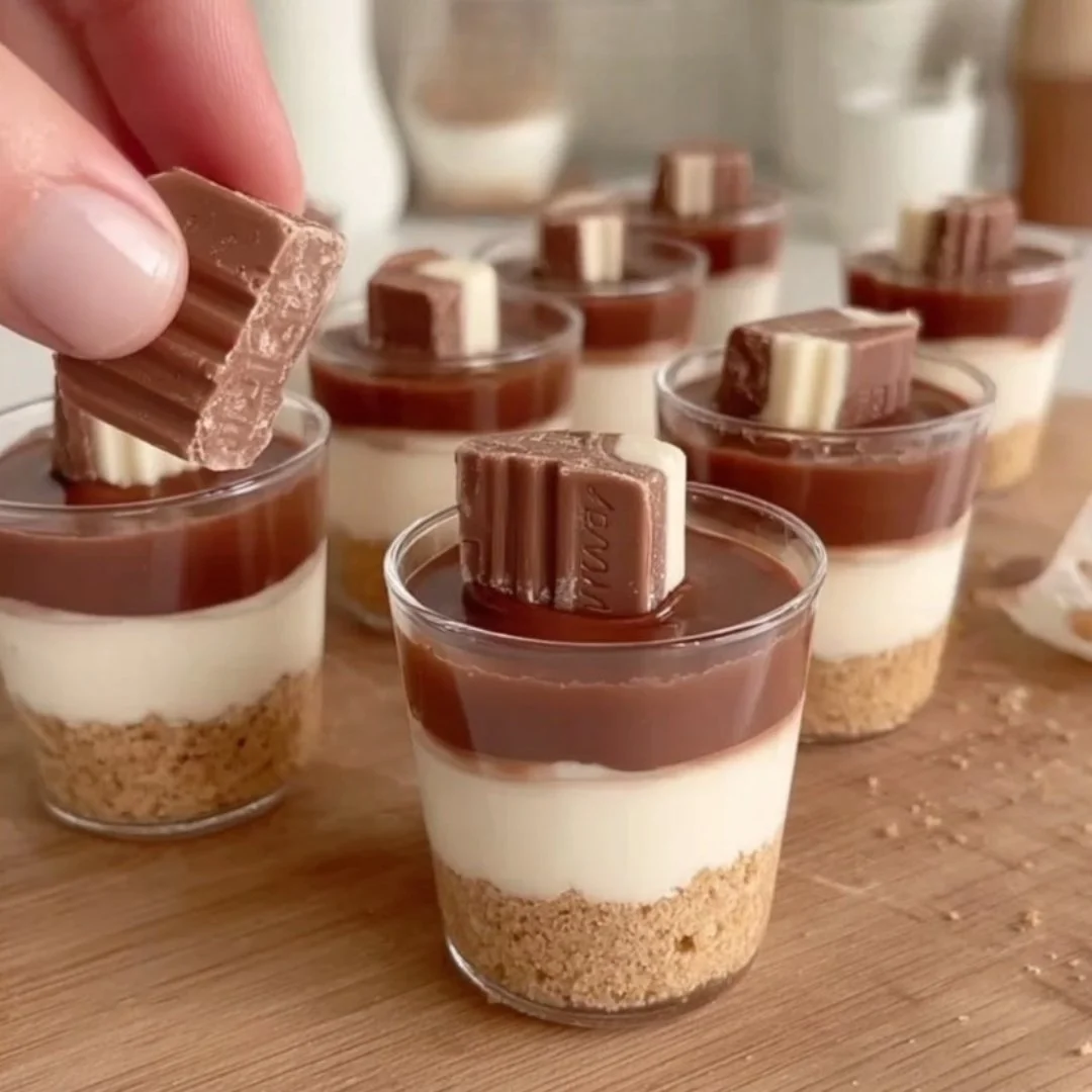 Delicious cheesecake cups topped with fresh fruit and whipped cream.