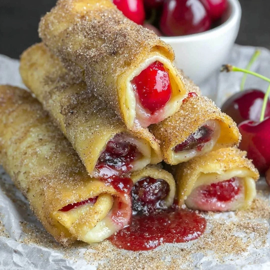 Delicious cherry cheesecake chimichangas, crispy and filled with creamy cheesecake.
