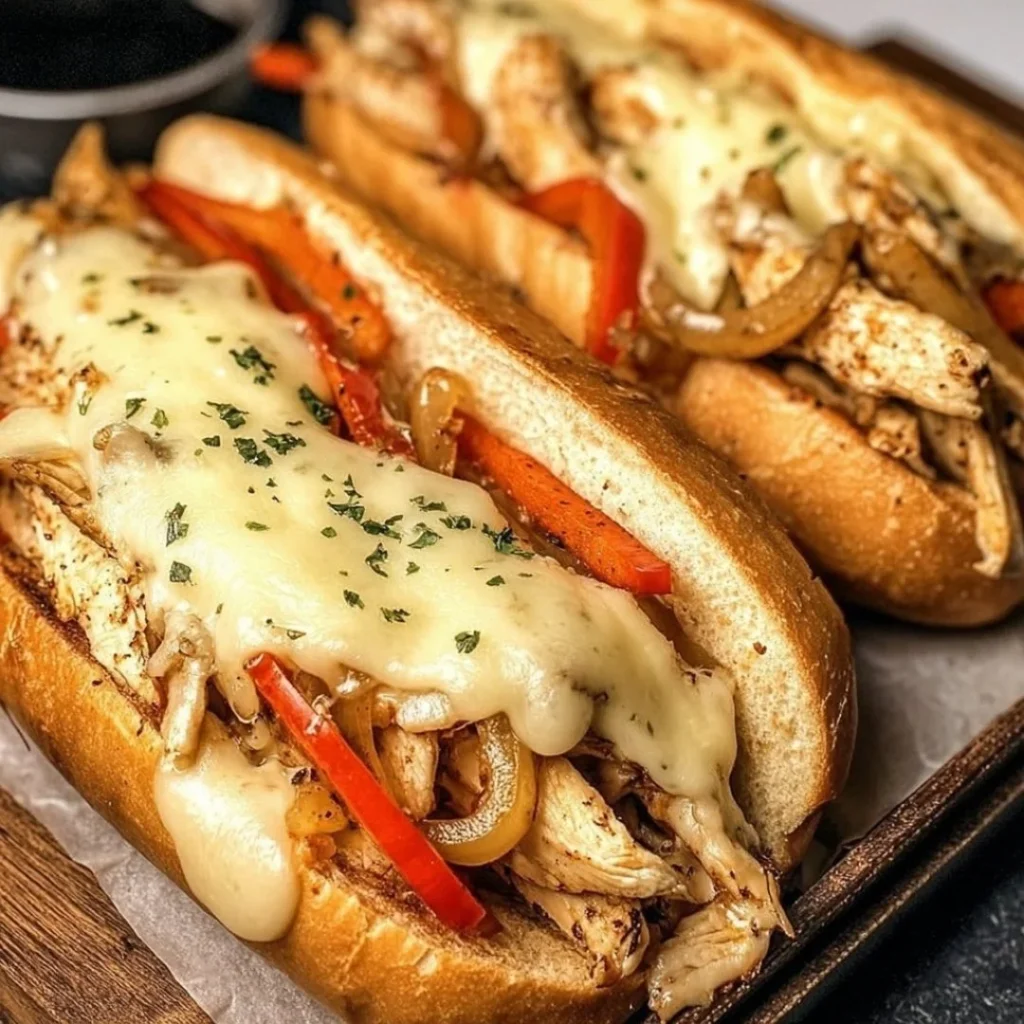 Delicious Chicken Philly Cheese Steaks loaded with chicken and melted cheese