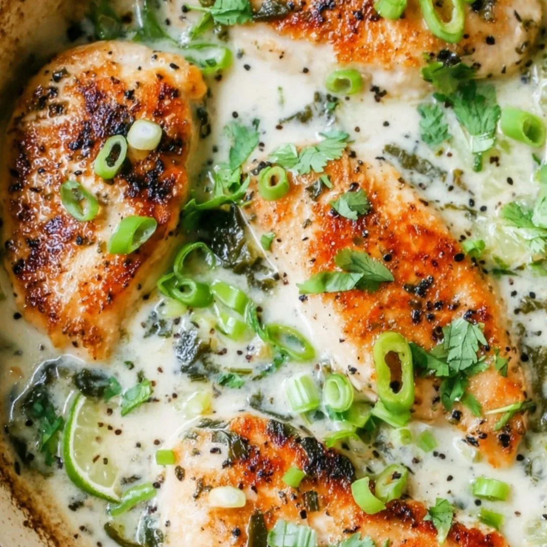 Coconut Lime Chicken served with fresh herbs and lime wedges