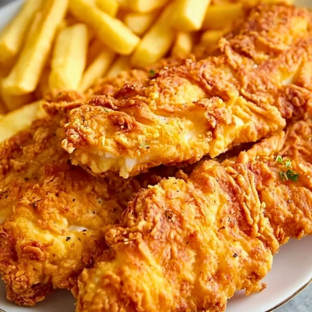 Crispy homemade chicken tenders served with dipping sauce