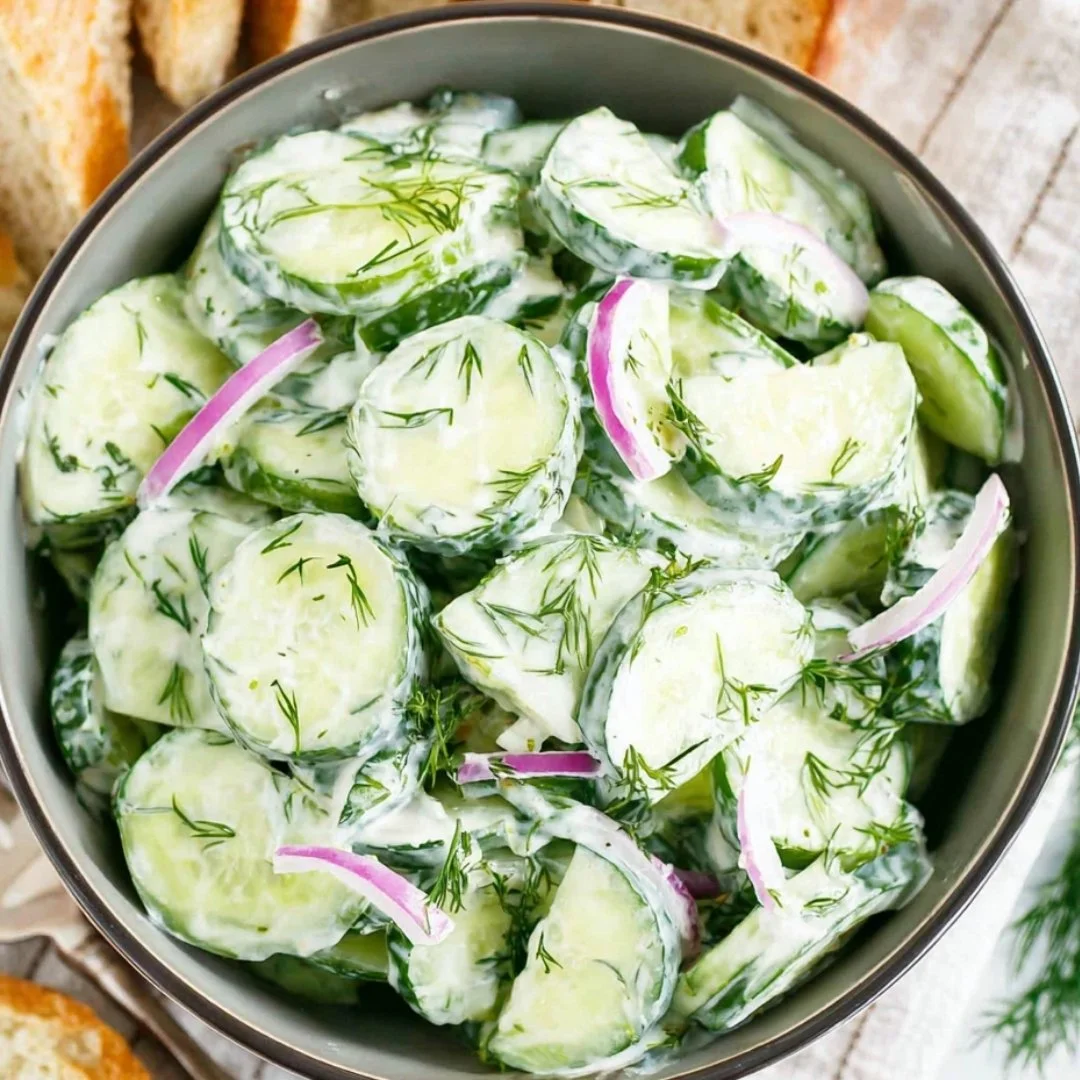 Fresh Cucumber Dill Salad with herbs and dressing
