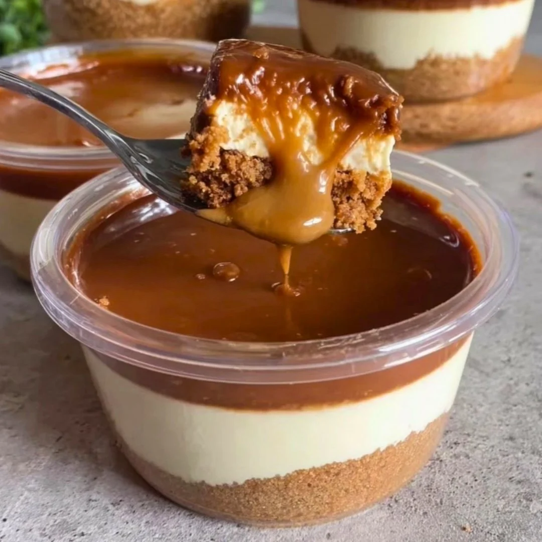 Decadent cheesecake cups topped with Biscoff crumble