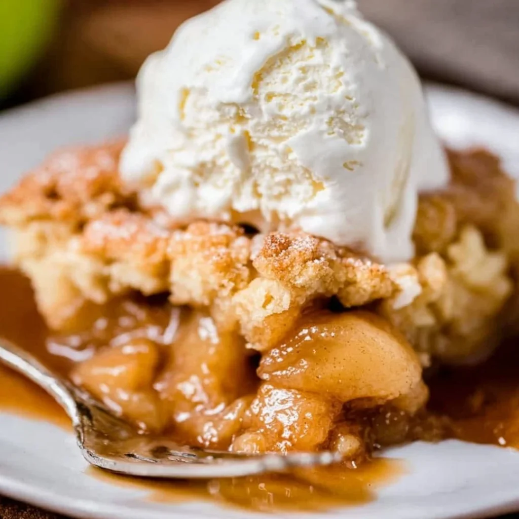 Delicious homemade apple cobbler served in a baking dish