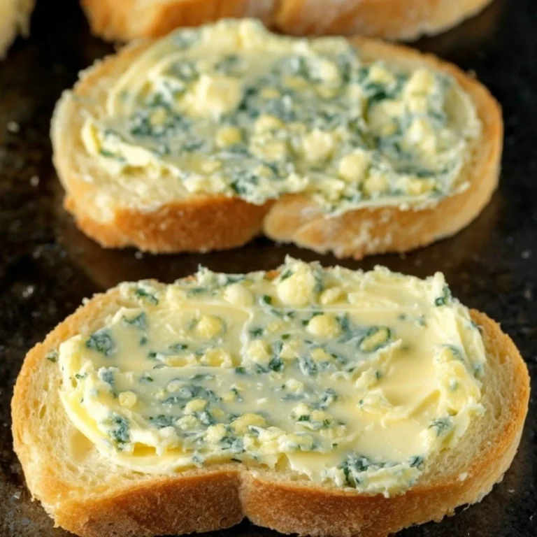 Homemade garlic butter spread on toast with herbs and spices