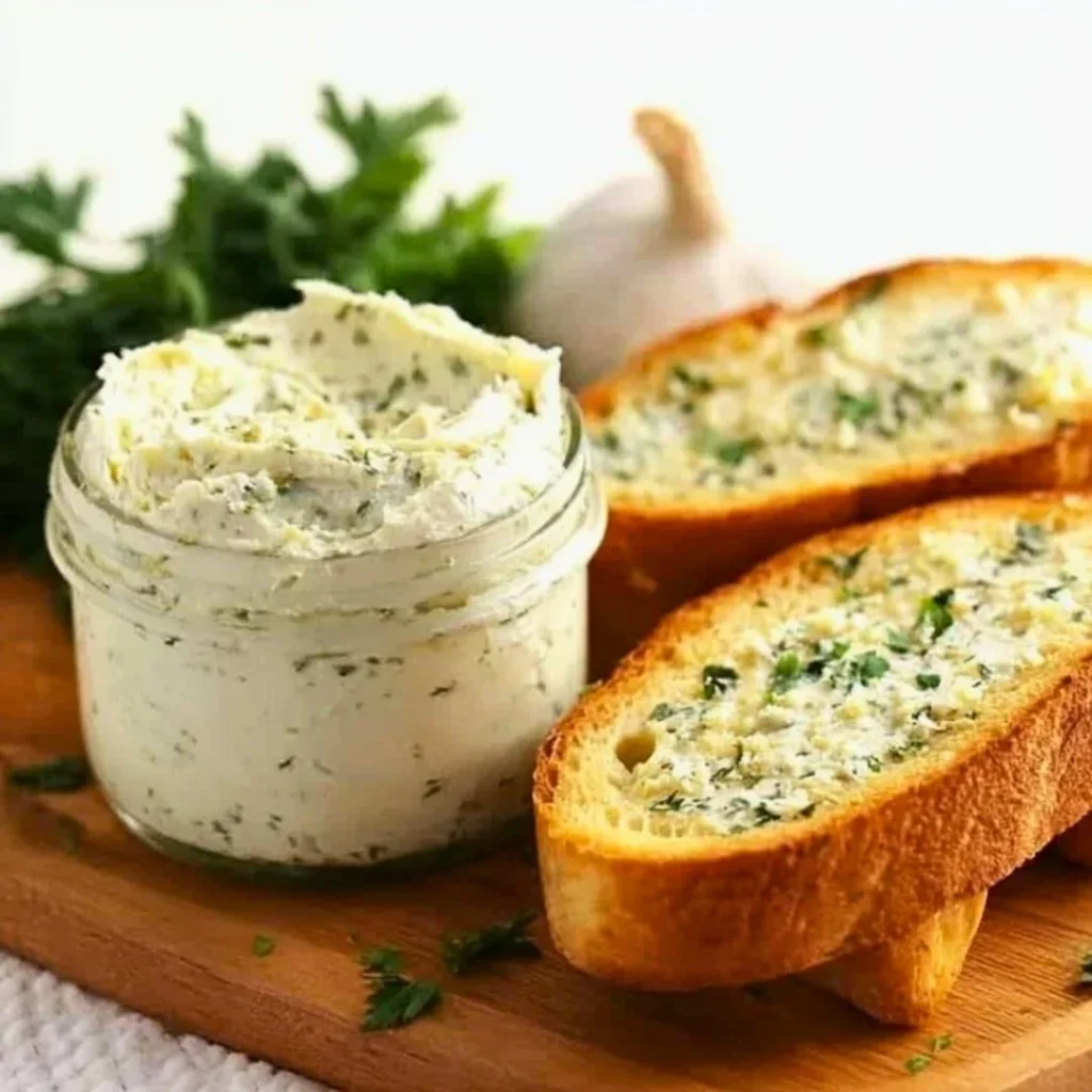 Delicious homemade garlic butter spread on fresh bread.