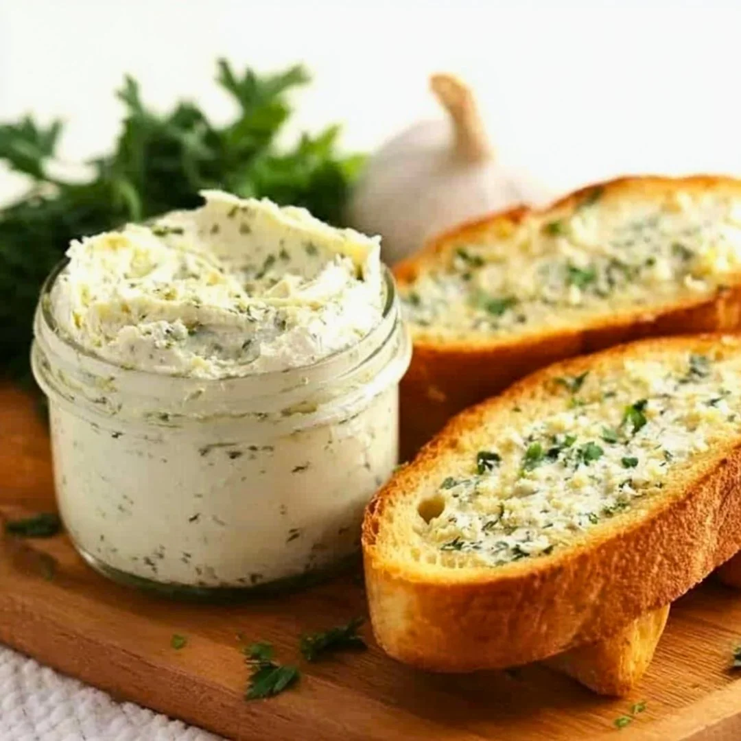 Delicious homemade garlic butter spread on fresh bread.