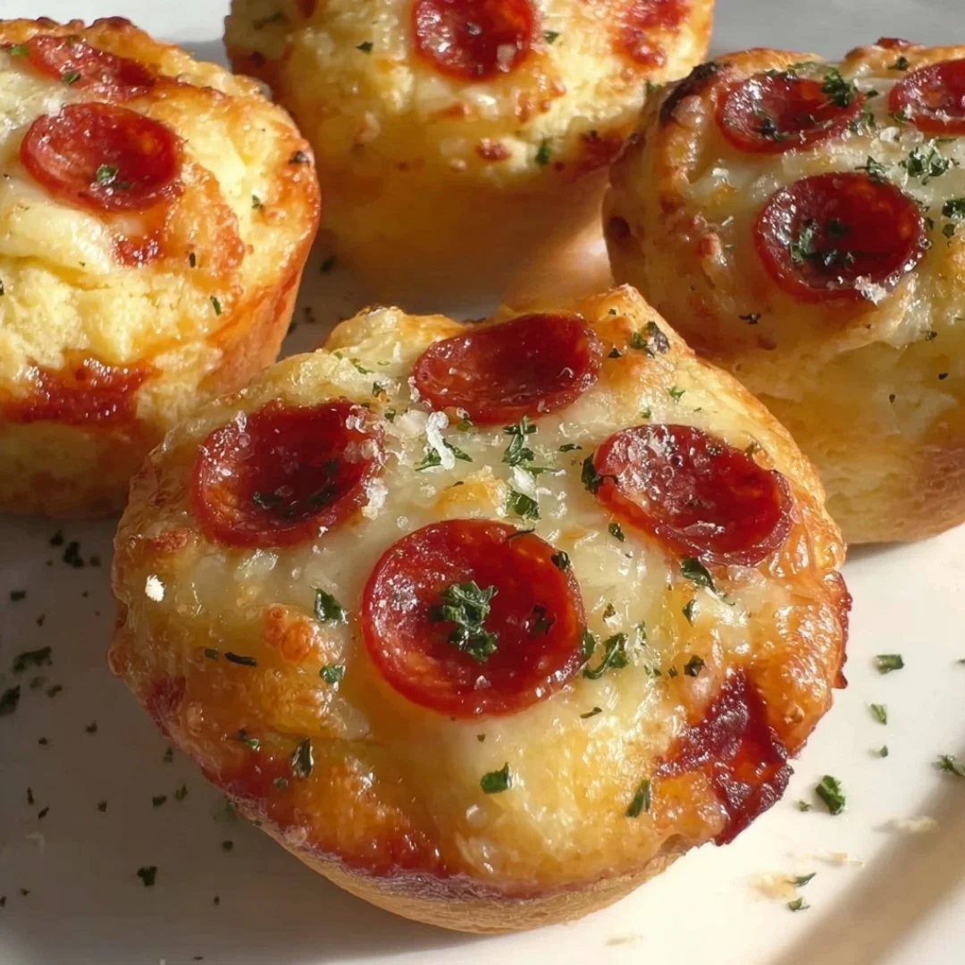 Garlic Butter Pizza Cupcakes with melted cheese and herbs