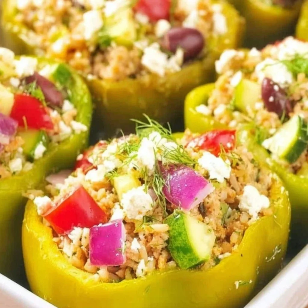 Greek chicken stuffed peppers, a delicious and healthy Mediterranean dish