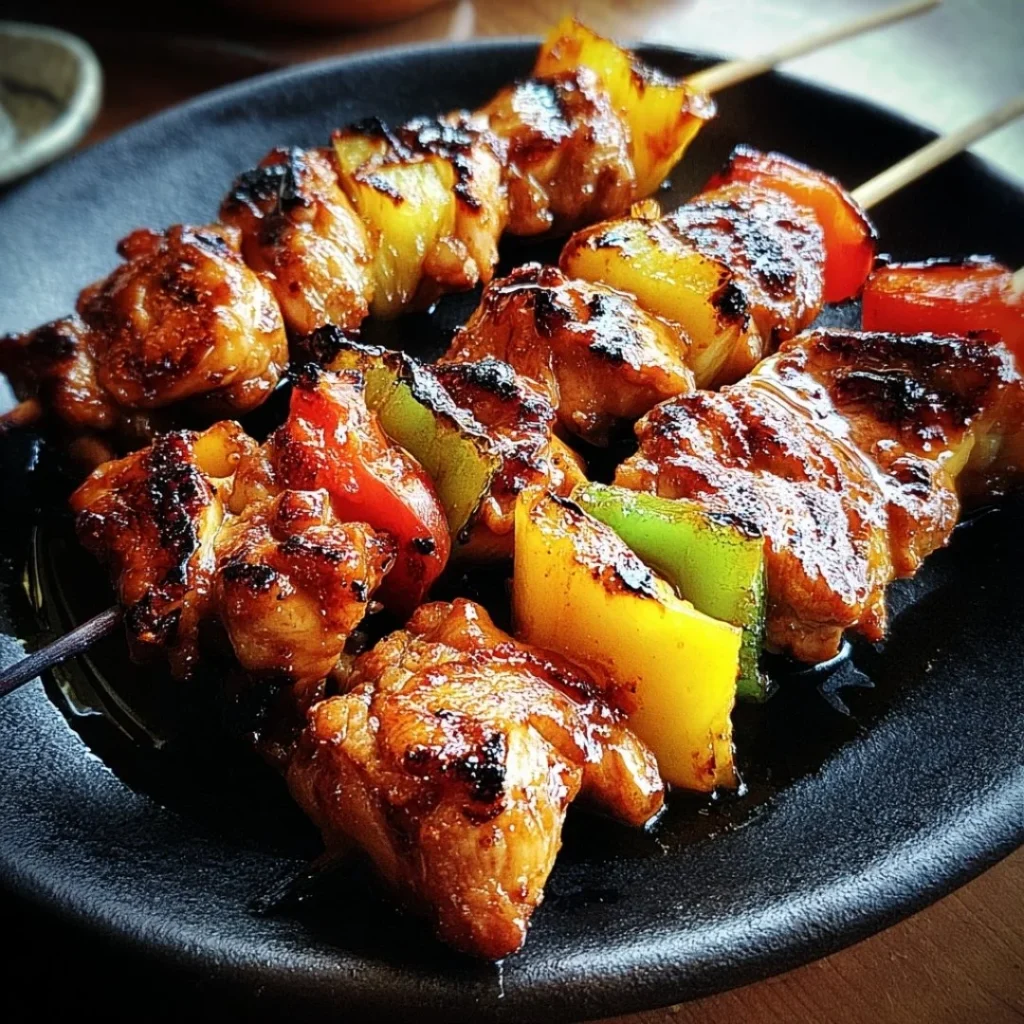 Delicious Hawaiian Chicken Skewers with vibrant vegetables on a grill