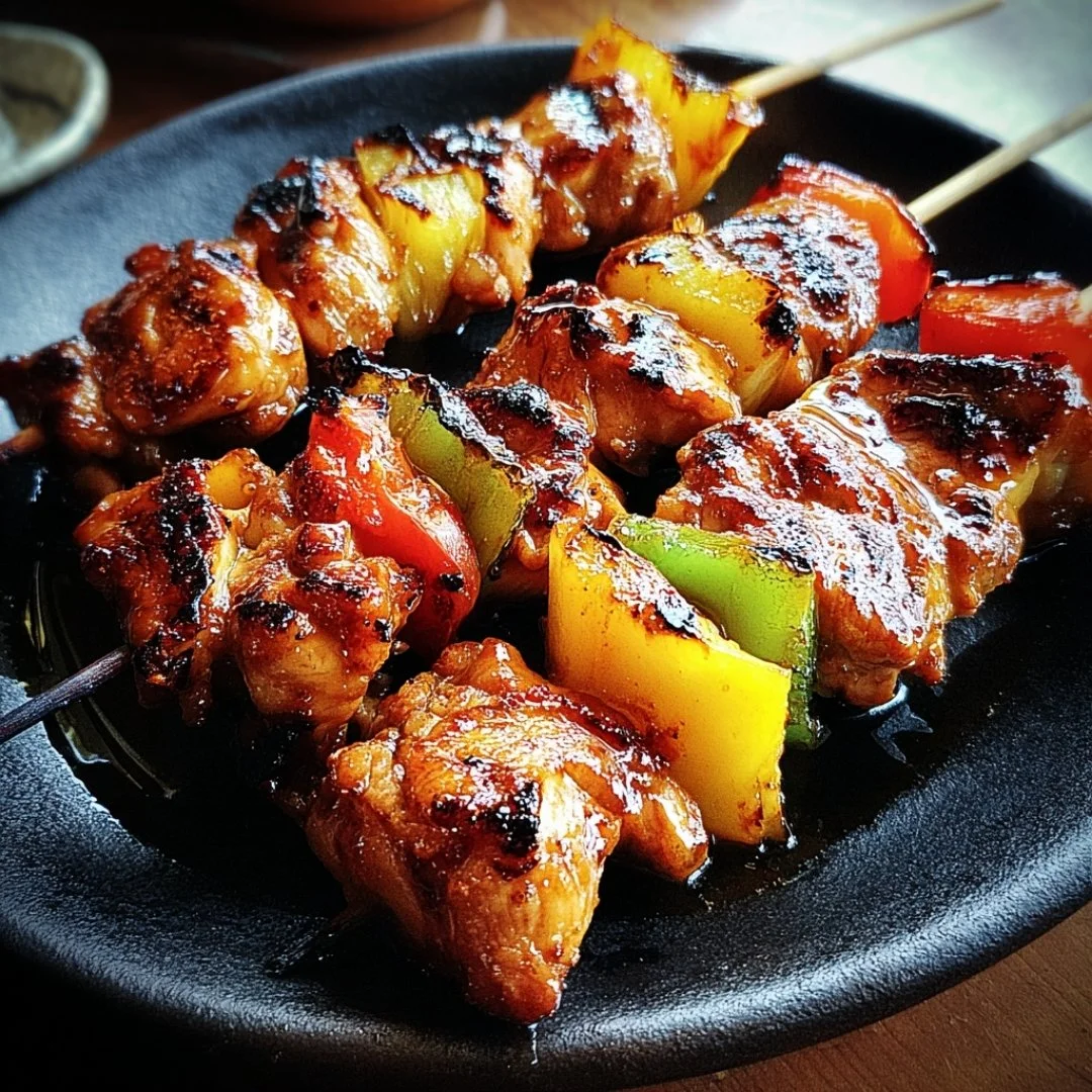Delicious Hawaiian Chicken Skewers with vibrant vegetables on a grill