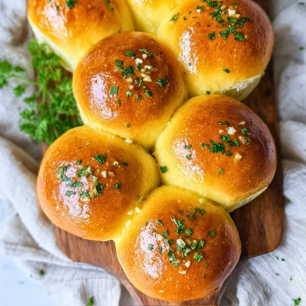 Delicious homemade garlic butter dinner rolls served on a plate