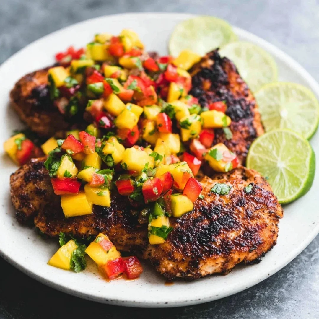Delicious Mango Salsa Chicken served with fresh ingredients
