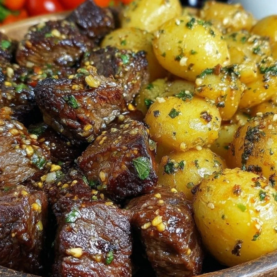 Delicious slow cooker garlic butter steak bites with tender potatoes