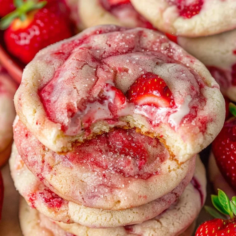 Freshly baked Strawberry Cheesecake Cookies on a cooling rack