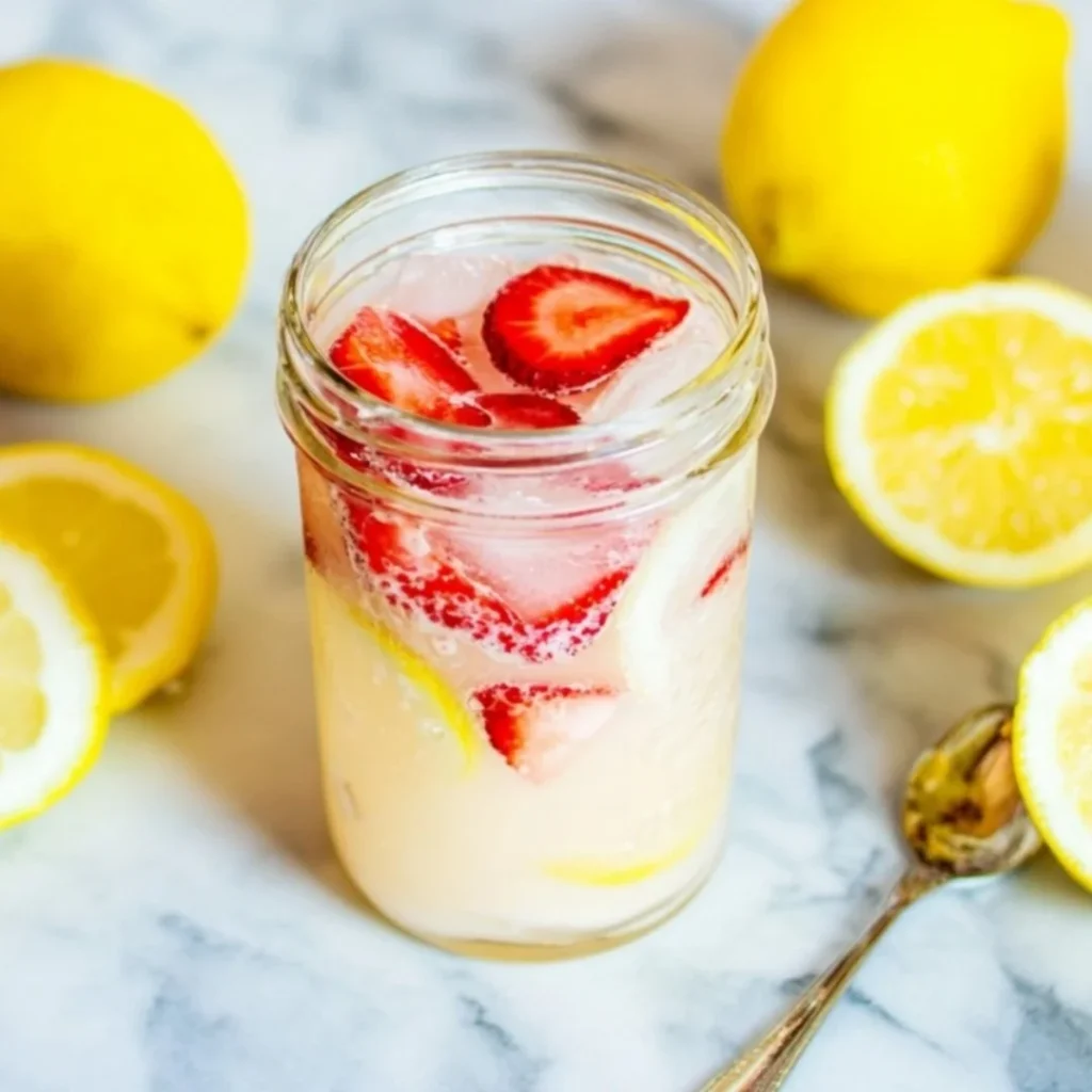 Delicious TikTok creamy lemonade served in a glass with ice and lemons