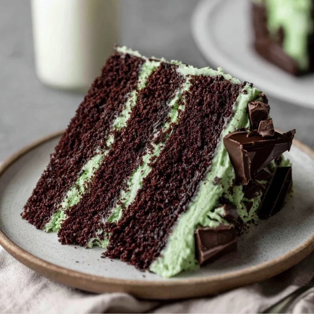 Delicious Chocolate Mint Layered Cake with chocolate and mint frosting