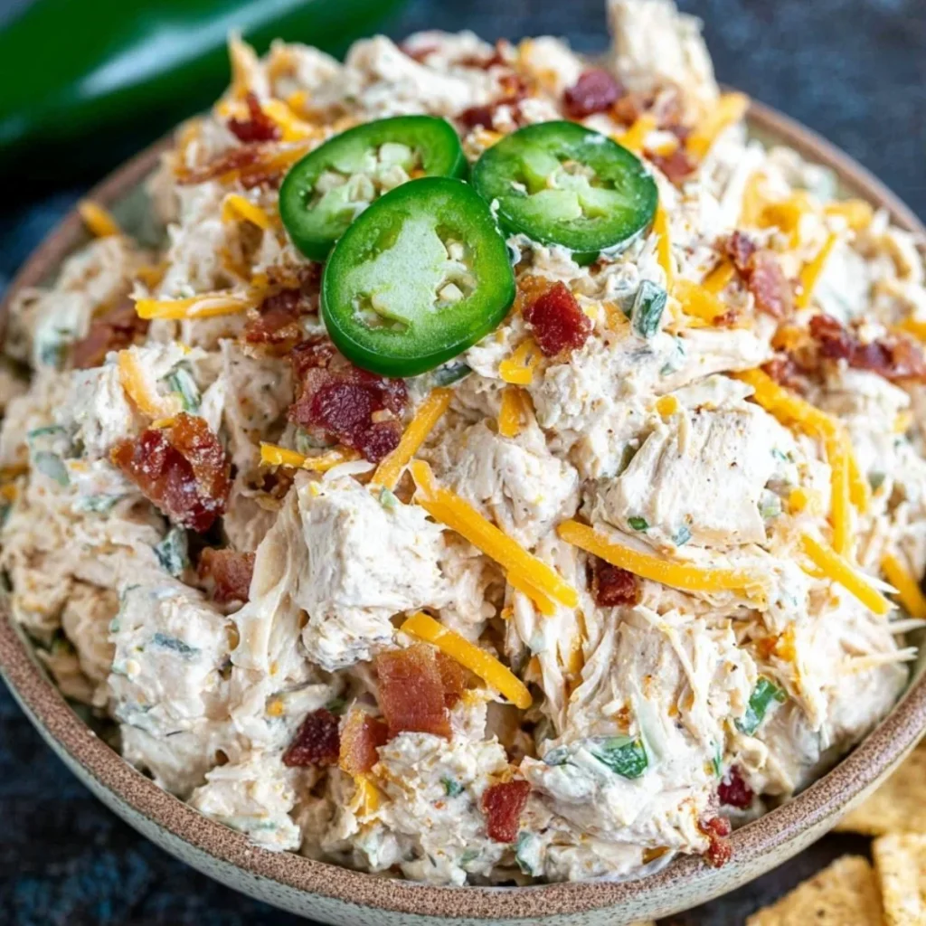 Jalapeno Popper Keto Chicken Salad in a bowl with fresh ingredients