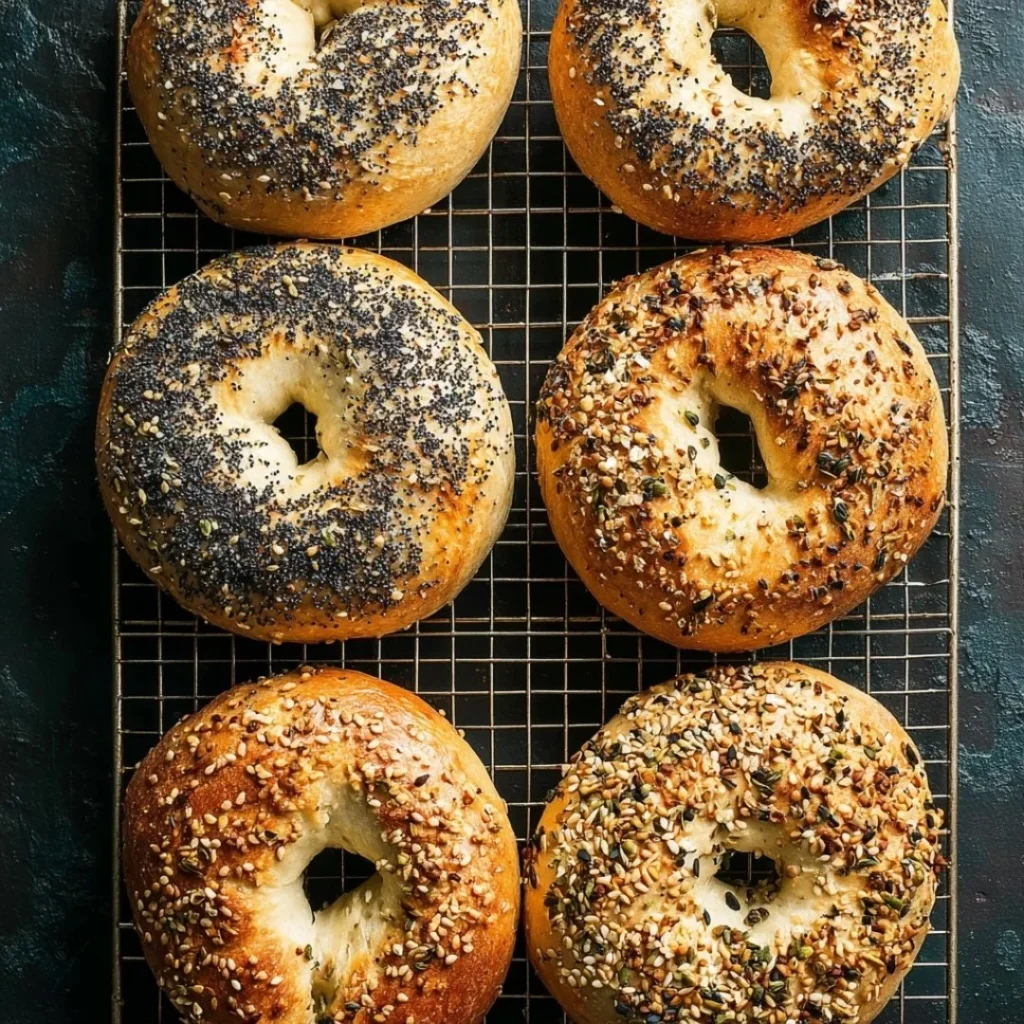 Freshly baked New York style bagels with a golden crust and soft interior.