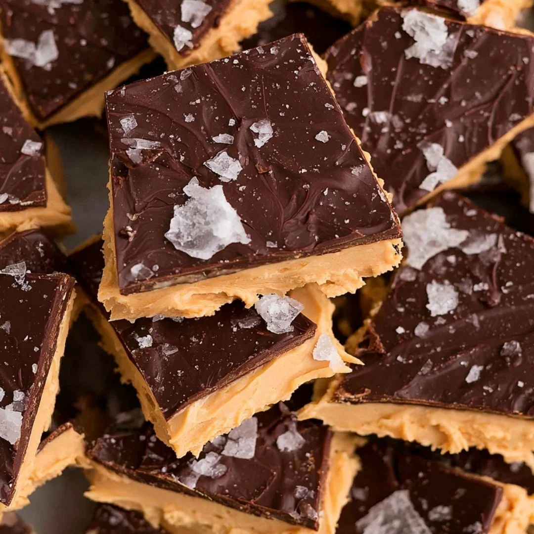 Peanut Butter Bark topped with chocolate and Greek yogurt for a delicious dessert.