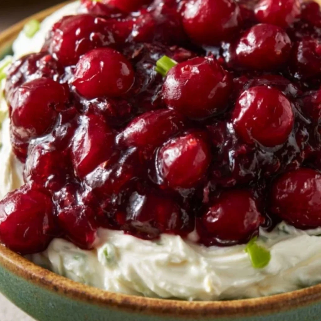 Sweet and spicy cranberry jalapeno dip served in a bowl