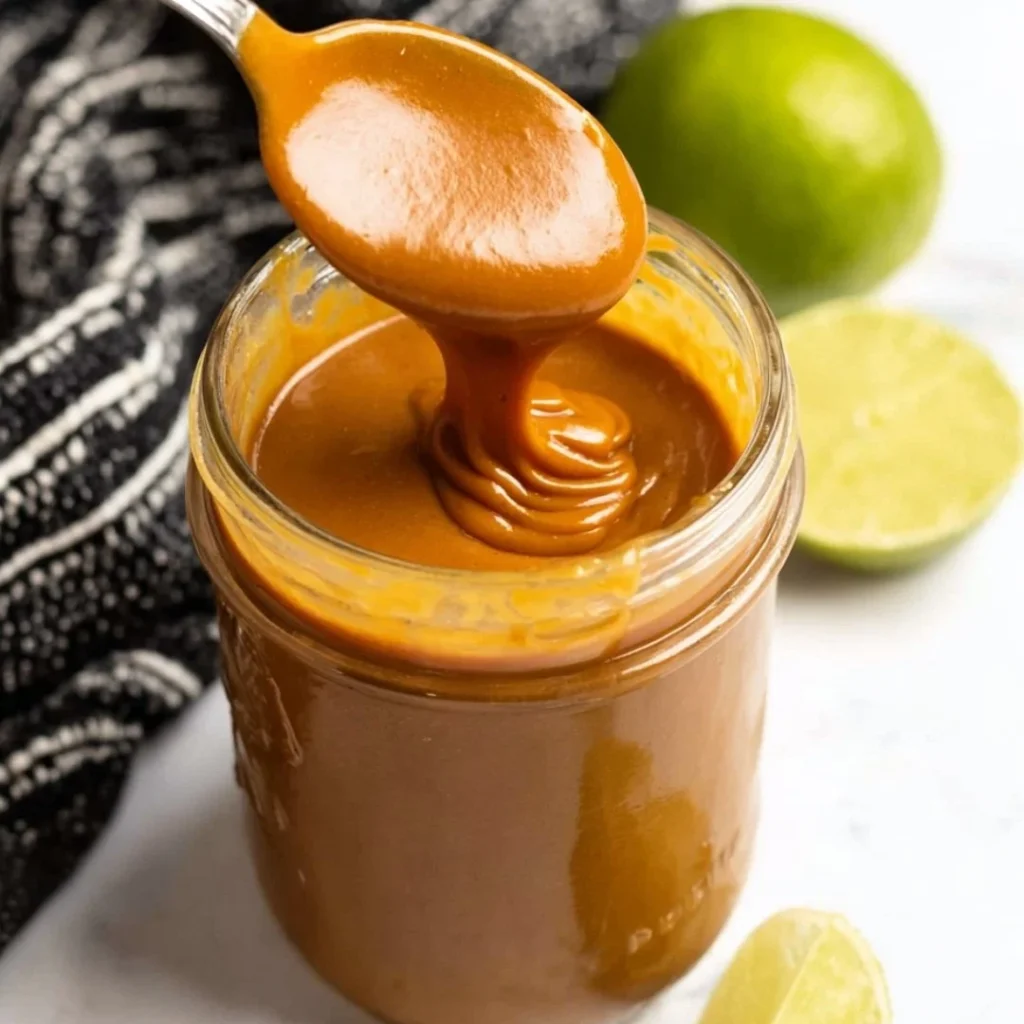 Bowl of homemade Thai Peanut Sauce with fresh ingredients