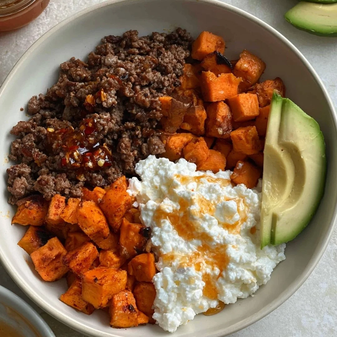 Viral Hot Honey Ground Beef Bowl high protein high fiber meal prep