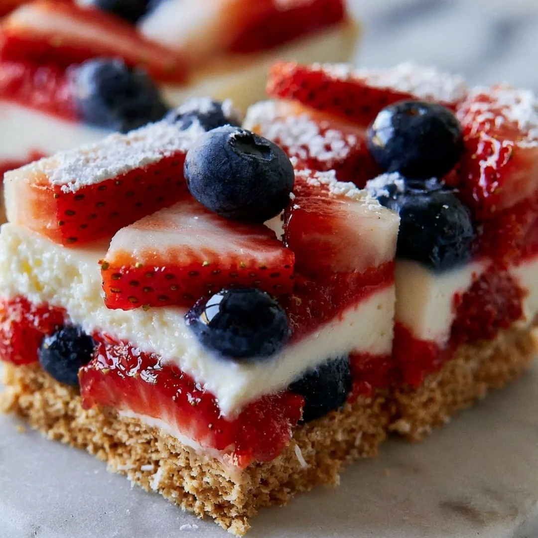 No-Bake Flag Cheesecake Bars decorated for a festive celebration