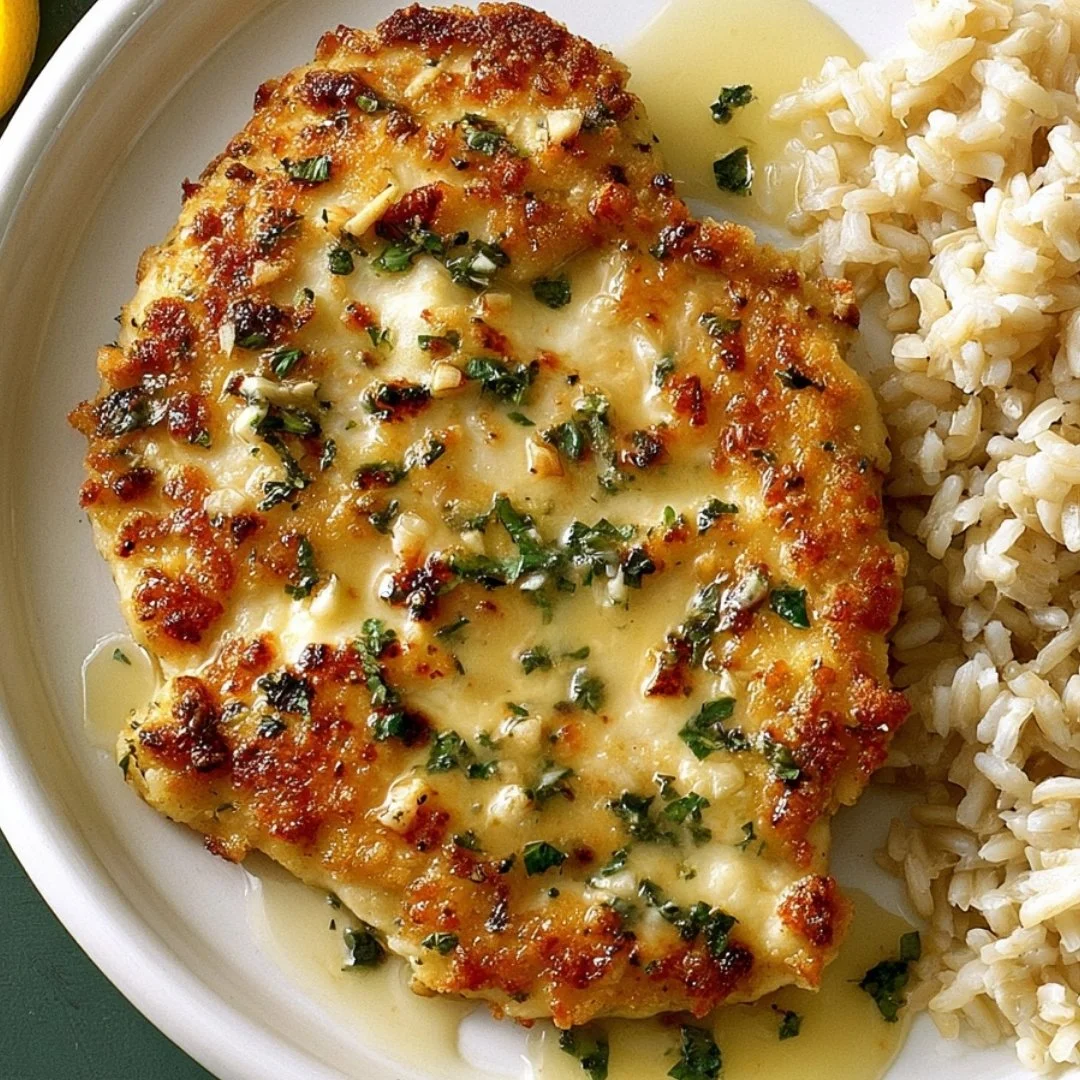 Delicious Chicken Piccata served with lemon sauce and garnished with parsley